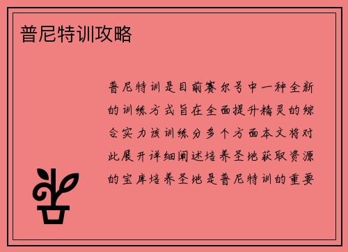 普尼特训攻略